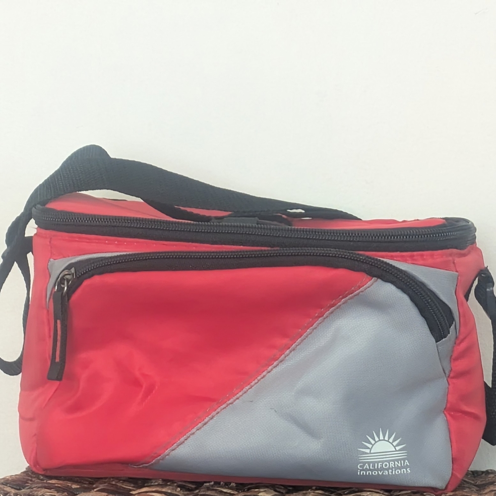 Insulated Red and Gray Lunch Bag